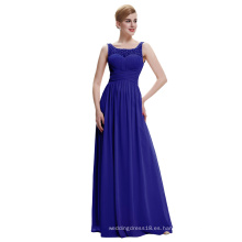 Starzz 2016 barato simple sin mangas V espalda gasa vestido de noche azul real ST000061-4